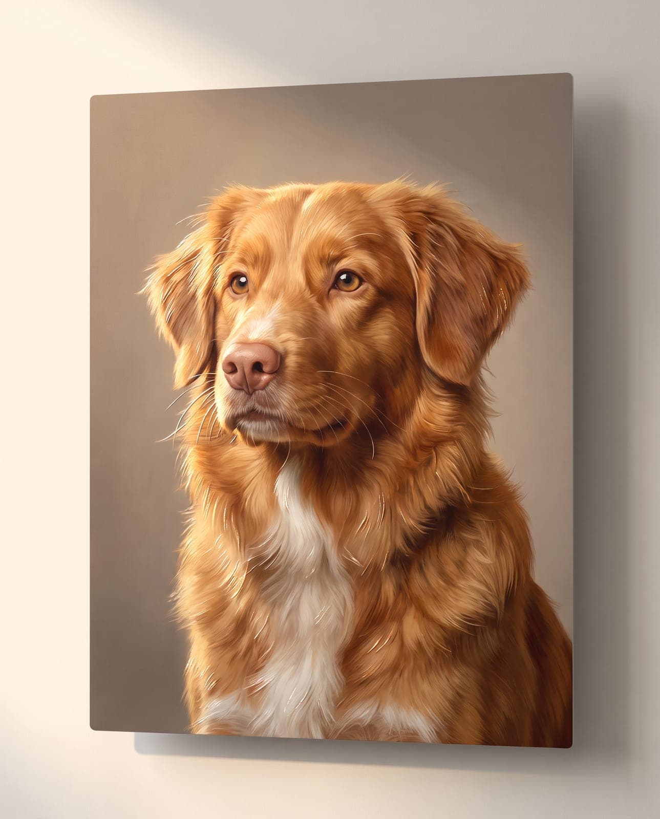 Portrait mémoriel d'un retriever de la Nouvelle-Écosse, imprimé en relief UV sur plaque d'aluminium